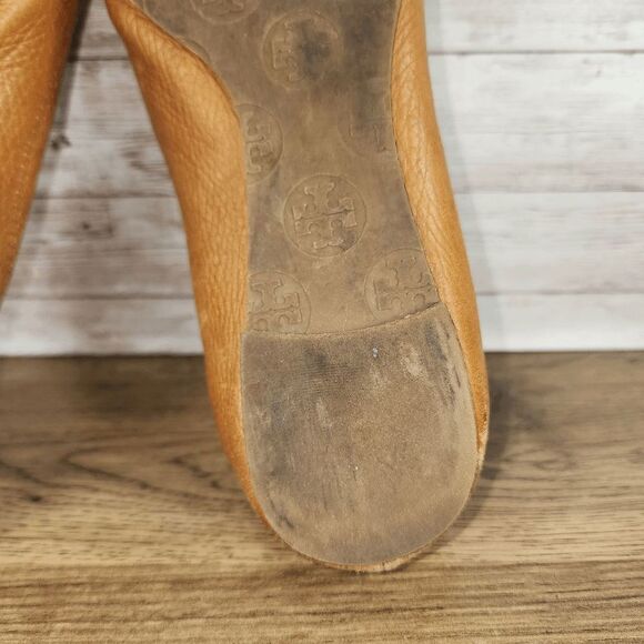 Tory Burch Reva Royal Tan Medallion Logo Leather Ballet Flats Women's Size 6 - Picture 8 of 11